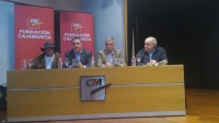 Francisco Abril Ruiz, D. G. de Simplificación de la Actividad Empresarial y Economía Digital, Julio Más, Asesor Científico y Técnico del IEO, Angel Campos, Director del Aula de Cultura de Cajamurcia, y Miguel Ángel García Gallego, director del documental